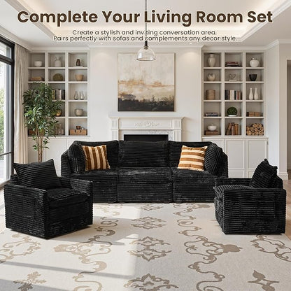 Swivel Accent Chair Set of 2, Modern Sofa Chairs for Living Room, Plush Upholstered Cloud Chair with Double Layer Thick Cushions, Bedroom Reading Nook Armchair, Black