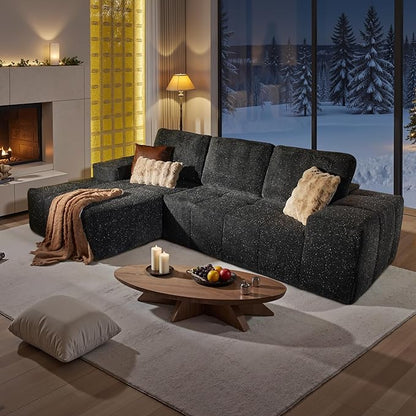 114" Glitter Cloud Sectional Couch with L-Shape Chaise, Modern Boneless Couches for Living Room, Fluffy Tufted Deep Seat Modular Sofa in a Box No Assembly