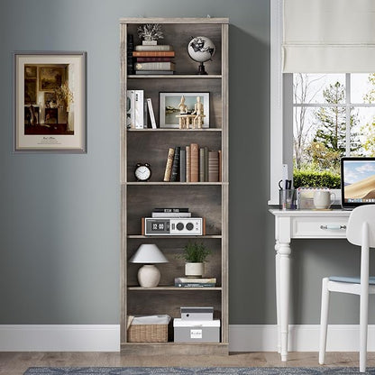 75" Tall Bookshelf, 6-Tier Floor Standing Bookcase with Adjustable Shelves, 24" Wide Open Storage Shelf, Modern Display Organizer for Home Office, Living Room, Bedroom, Study