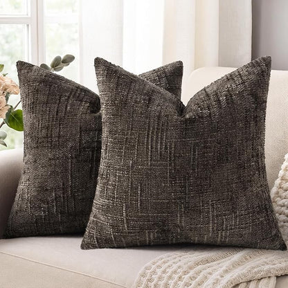 decorUhome Dark Brown Chenille Throw Pillow Covers 24x24 Set of 2 Thick Textured Slubby Couch Pillow Covers Farmhouse Accent Modern Neutral Decorative Pillow Cases for Bed Sofa Living Room
