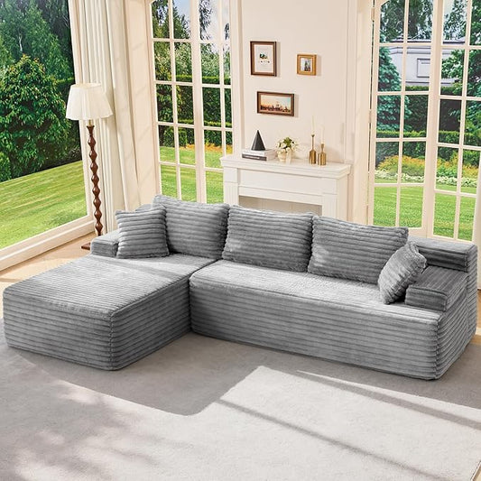 Hobestluk Modular Sectional Couch Sofa, 108" Boneless Couches for Living Room, Memory Foam Sectional Couch with Oversized Chaise,L-Shape Couches (Grey, Left Facing)
