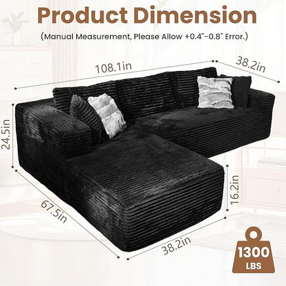 Bashaw 108" Cloud Sectional Couch Sofa with L-Shape Chaise, Modern Modular Sofa Couch Upholstered Couches for Living Room Bedroom, No Assembly Required (Black, L Shape)