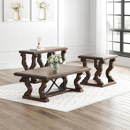 Signature Design by Ashley Maylee Classic End Table with Open Shelf and Scroll Legs, Dark Brown