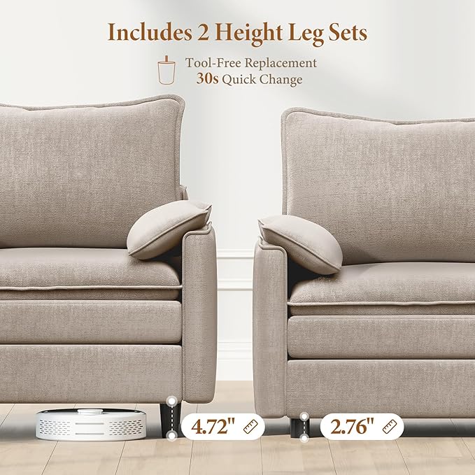 Vesgantti 108" Sectional Sleeper Sofa, 6-Seater Oversized Modular Cloud Couch with Movable Ottoman, Chenille Large Sofa Bed Convertible Deep Seat Couches for Living Room, Bedroom and Apartment, Brown