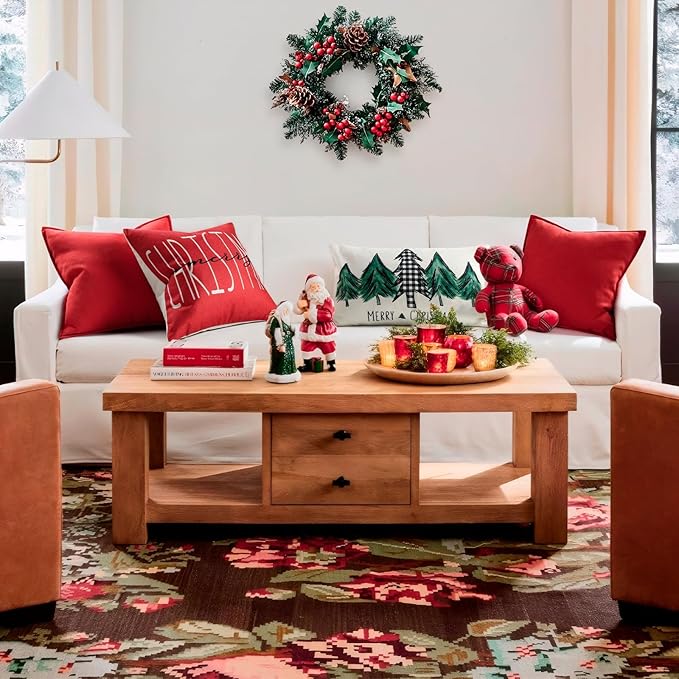 ZWJD Christmas Pillow Covers 26x26 Set of 2 Chenille Throw Red Cushion Covers with Elegant Design Soft and Luxurious Decorative Pillows for Couch, Bed, and Christmas Decor