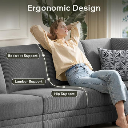 Wanderwell Oversized Modular Sectional Sofa, 16-Seater U Shaped Couches with Movable Ottoman,Corduroy Sectional Couch with Wide and Deep Seats Suitable for Living Room,Bedroom,Apartment (Grey, U-16)