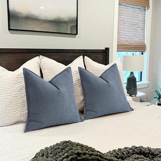 ZWJD Dusty Blue Pillow Covers 18x18 Set of 2 Chenille Throw Pillow Covers with Elegant Design Soft and Luxurious Decorative Throw Pillows for Couch, Bed, and Home Decor