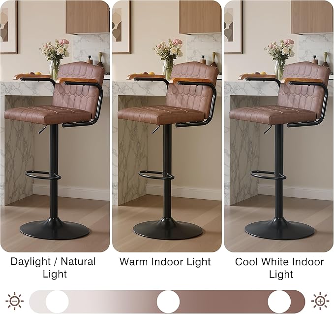 VECELO Bar Stools Set of 4, Adjustable Upholstered Swivel Barstools, Modern Counter Height Bar Stools with Back and Footrest, Island Chairs for Kitchen, Dining Room, Bar