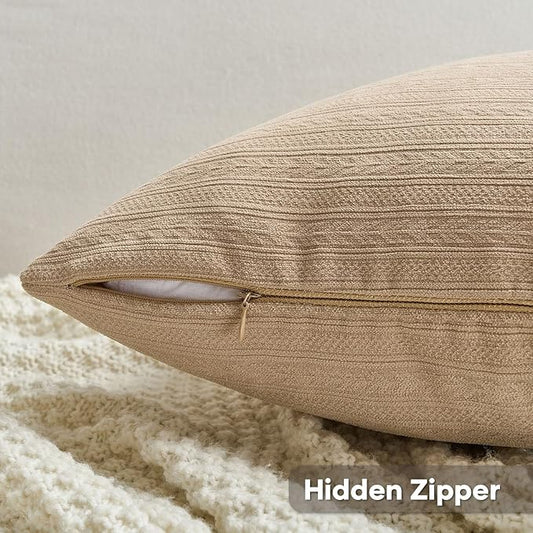 FUTEI Khaki Decorative Throw Pillow Covers 20x20 Inch Set of 2,Soft Cozy Wheat Ear Striped Patterns Cushion Cases,Modern Home Decor for Couch Bed Living Room