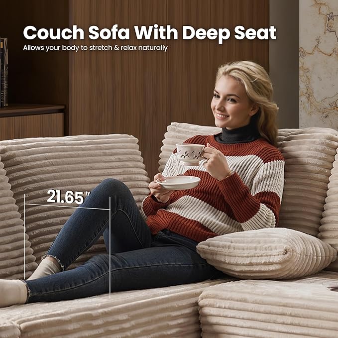 Cloud Sectional Couch with Loveseat, Boneless U-Shaped Cloud Couch with Deep Seat, Soft Plush Modern Minimalist Sofa, Assembly Free Modular Floor Sofa for Office Living Room Apartment, Beige