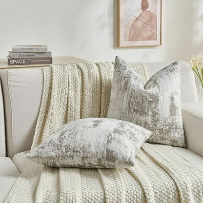 FUTEI Grey White Decorative Throw Pillow Covers 26x26 Inch Set of 2,Soft Faux Cashmere Jacquard - Textured & Cozy Euro Pillow Shams,Modern Home Decor for Couch Bed Living Room