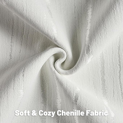 FUTEI White Chenille Decorative Throw Pillow Covers 24x24 Inch Set of 2,Soft Embossed Striped Textured European Cushion Case,Modern Home Decor for Couch Bed Living Room
