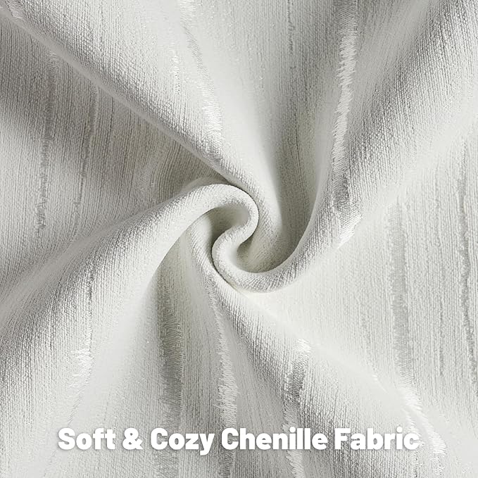 FUTEI White Chenille Decorative Throw Pillow Covers 18x18 Inch Set of 2,Soft Embossed Striped Textured Cushion Case,Modern Home Decor for Couch Bed Living Room