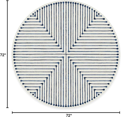 RUGGABLE x Jonathan Adler Machine Washable Modern Area Rug– Inkdrop Slate Blue 6 ft Round, Stain-Resistant, Non-Slip–Medium Rugs for Living Room, Bedroom, Hallway, Entryway & Office–with Standard Pad