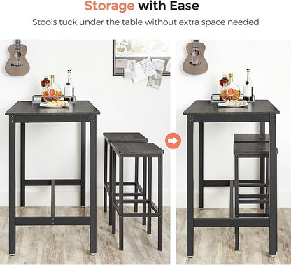 VASAGLE Bar Stools, Set of 2 Bar Chairs, Kitchen Breakfast Bar Stools with Footrest, Industrial in Living Room, Party Room, Charcoal Gray and Black ULBC065B04