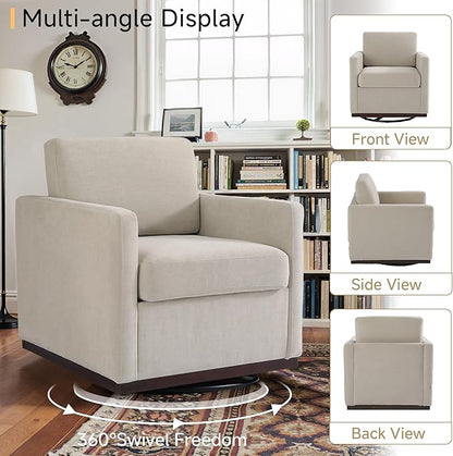 Pia Ricco Plush Swivel Barrel Chair Set of 2 - Mid-Century Modern Accent Armchairs in Soft Chenille for Living Room & Cozy Reading Nook, Sand