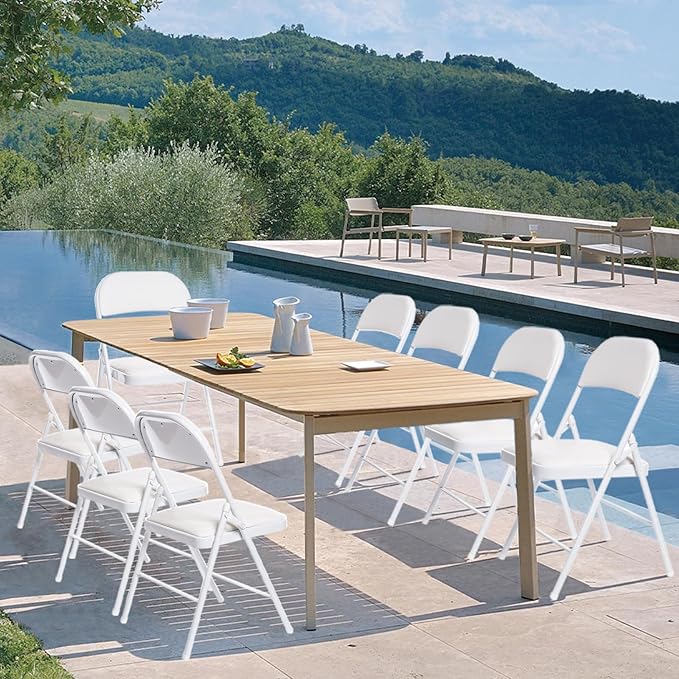 80 Pack Folding Chairs with Padded Seats, Padded Folding Chair with Steel Frame for Events Home Office, Pu Leather Folding Chair White