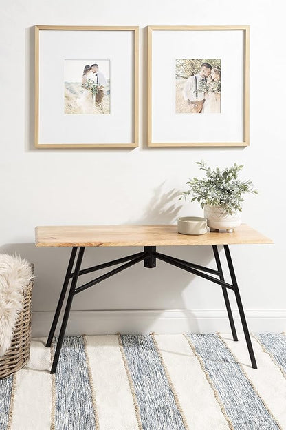 Kate and Laurel Pallson Modern Bench, 36 x 14 x 20, Natural Wood and Black, Decorative Boho Decor for Storage and Display