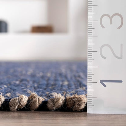 nuLOOM 9x12 Elfriede Jute & Cotton Hand Woven Area Rug, Blue, Solid Rustic Farmhouse Style, Weaved Design, Natural Fiber, For Bedroom, Living Room, Dining Room, Hallway, Office, Entryway