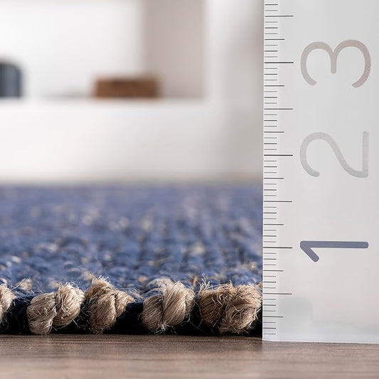 nuLOOM 9x12 Elfriede Jute & Cotton Hand Woven Area Rug, Blue, Solid Rustic Farmhouse Style, Weaved Design, Natural Fiber, For Bedroom, Living Room, Dining Room, Hallway, Office, Entryway