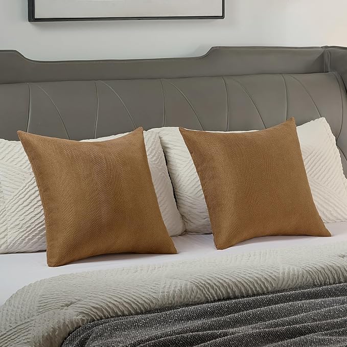 FUTEI Rust Chenille Throw Pillow Covers 22x22 Inch Set of 2,Soft Wide Chevron Textured Cushion Case,Farmhouse Home Decor for Couch Bed Living Room
