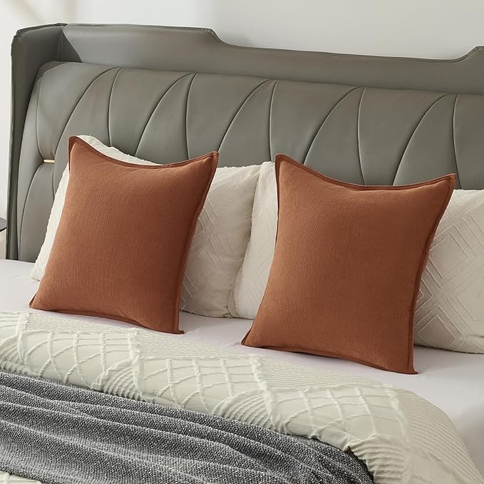 FUTEI Rust Chenille Throw Pillow Covers 24x24 Inch Set of 2,Edges Double-Stitched European Cushion Cases,Modern Home Decor for Couch Living Room