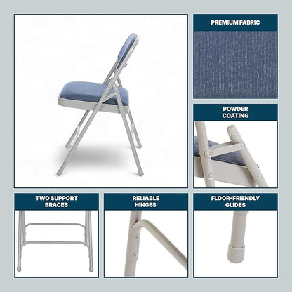 OEF Furnishings OEF2200 Series Heavy-Duty Premium Fabric Padded Upholstery Double-Hinged Folding Chairs (4-Pack, Imperial Blue/Gray)