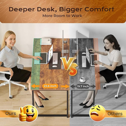 PRAISUN 54 X 24 Inch Computer Desk with Deeper Desktop, Gaming Office Writing Work Desk for Home Office, Study, Bedroom, Work from Home, Metal Frame, Rustic Brown