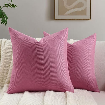 FUTEI Hot Pink Chenille Throw Pillow Covers 26x26 Inch Set of 2,Soft Wide Chevron Textured Euro Pillow Shams,Farmhouse Home Decor for Couch Bed Living Room