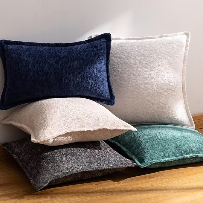 Green Decorative Throw Pillow Covers 26x26 Inch Set of 2 Cozy Soild Chenille Cushion Cases Soft Textured Square Couch Pillows Cover Boho Accent Farmhouse Pillowcases for Sofa Bed