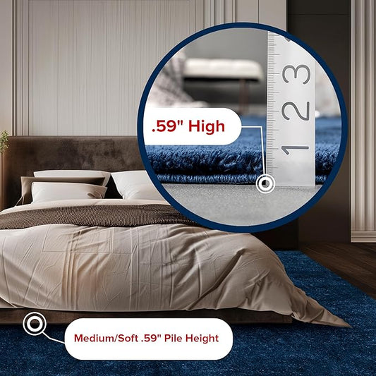 nuLOOM 6' Square Cozy Plush SuperiorWash Area Rug, Machine Washable, Non-Slip, Soft Fluffy Shag Carpet for Living Room Bedroom Kids Room Nursery Home Decor, Loni Navy