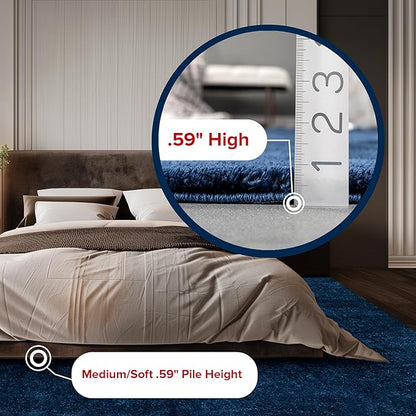 nuLOOM 8' x 10' Cozy Plush Area Rug, Machine Washable, Non-Slip, Soft Fluffy Shag Carpet for Living Room Bedroom Kids Room Nursery Home Decor, Loni Navy