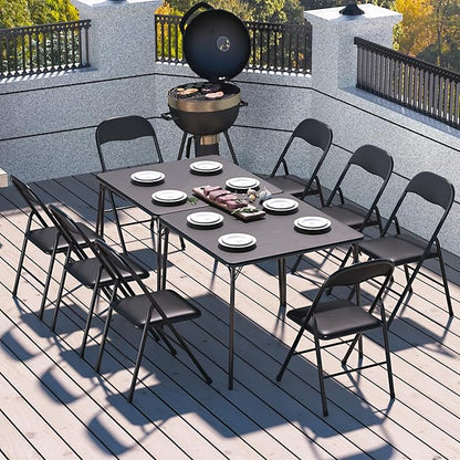 VECELO Folding Chairs 8 Pack Metal Portable with Soft PU Padded Seats for Home/Office/Party, Black