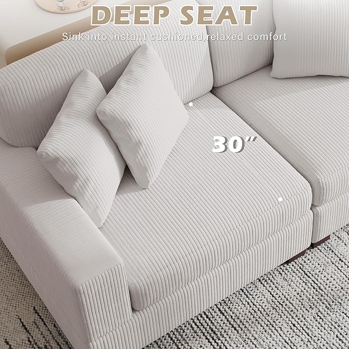 Modular Sectional Couches for Living Room, 118" Modern Upholstered Sofa Couche with Ottoman for Living Room Bedroom, Beige