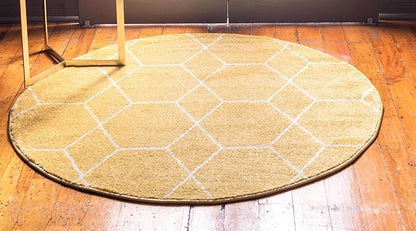 Unique Loom Trellis Frieze Collection Area Rug - Geometric (5' 1" Round Yellow/Ivory)