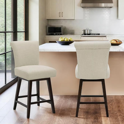 CHITA 26 Inch Counter Height Swivel Bar Stools Set of 2, FSC Certified Modern Upholstered Swivel Barstool Chairs with Back, Fabric in Linen