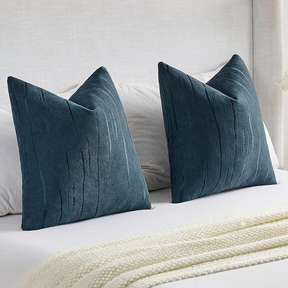 FUTEI Navy Blue Chenille Decorative Throw Pillow Covers 24x24 Inch Set of 2,Soft Embossed Striped Textured European Cushion Case,Modern Home Decor for Couch Bed Living Room