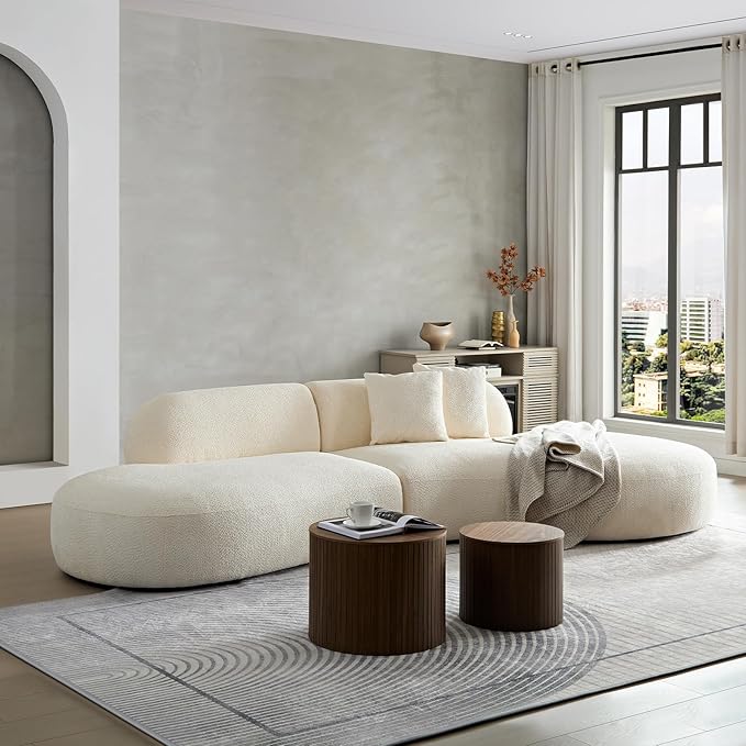 135.4" Oversized Curved Sofa, Modern Minimalist Comfy Sectional Couch, Upholsted Boucle Luxury Sofas Chaise, 6 Seater Modular Couches for Living Room Home Office Apartment(Right Facing,Beige)