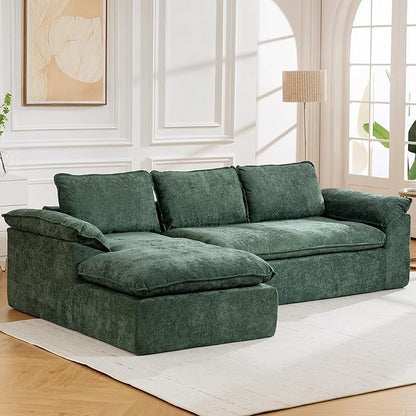 Modular Sectional Sofa, 107.5" L-Shaped Boneless Couch with Deep Seat, Modern Minimalist Upholstered Cloud Sectional Couch for Living Room Bedroom, No Assembly Required, Green Chenille