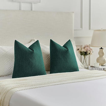 FUTEI Teal Chenille Decorative Throw Pillow Covers 12x20 Inch Set of 2,Soft Cozy Faux Linen Textured Lumbar Pillow Cases,Farmhouse Home Decor for Couch Living Room