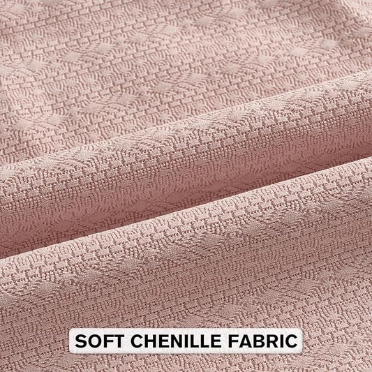 FUTEI Pink Chenille Throw Pillow Covers 12x20 Inch Set of 2,Soft Striped & Diamond Textured Lumbar Pillow Cases,Modern Home Decor for Couch Living Room
