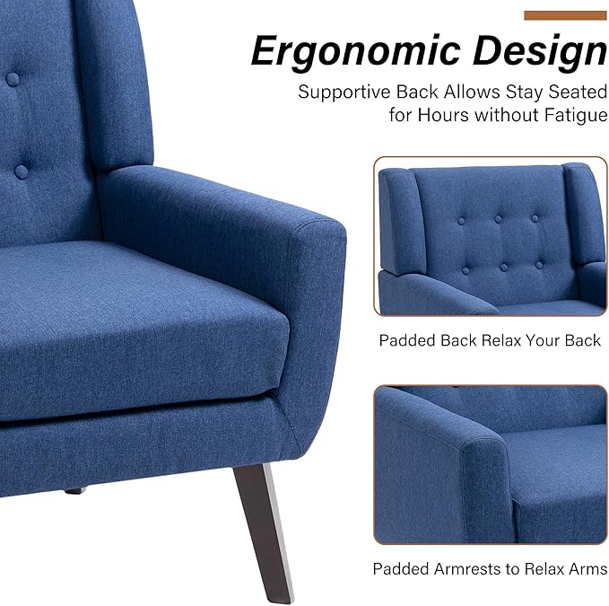 Accent Chair, Modern Fabric Armchair for Living Room, Comfy Upholstered Arm Chair Tufted for Indoor Bedroom Office Room (Blue)