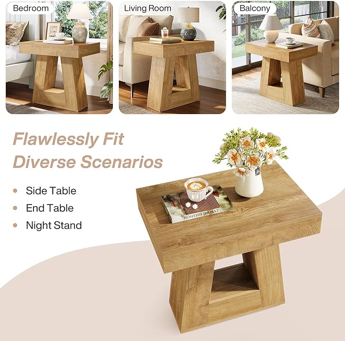 Tribesigns 24" Modern Side Table, 2-Tier Narrow Wooden End Table with Trapezoid Base, Farmhouse Small Nightstand for Living Room, Bedroom (2, Natural Wood Color)