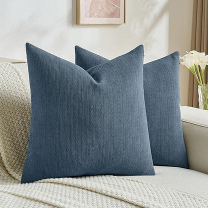 FUTEI Navy Blue Decorative Throw Pillow Covers 18x18 Inch Set of 2,Soft Cozy Wheat Ear Striped Patterns Cushion Cases,Modern Home Decor for Couch Bed Living Room