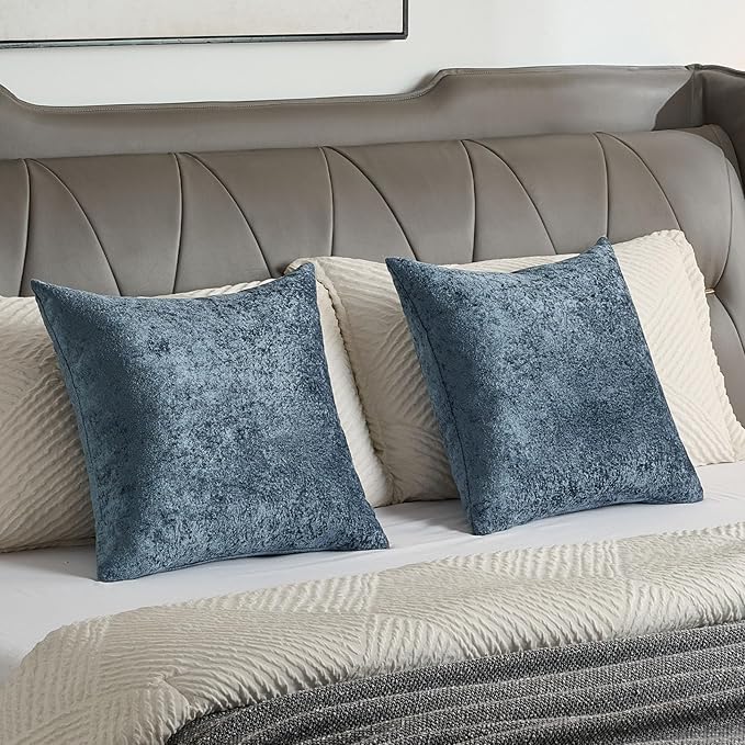 FUTEI Navy Flannel Throw Pillow Covers 18x18 Inch Set of 2,Soft Dimensional Textured Cushion Cases,Modern Home Decor for Couch Living Room