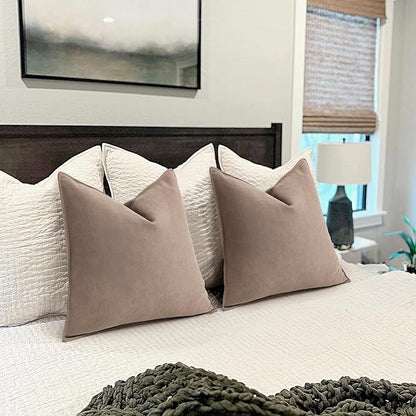 ZWJD Khaki Pillow Covers 12x20 Set of 2 Chenille Throw Pillow Covers with Elegant Design Soft and Luxurious Decorative Throw Pillows for Couch, Bed, and Home Decor