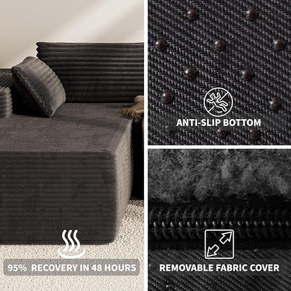 Kingdura 105.5'' Cloud Sectional Couch with L-Shape Chaise, Black Modern Modular Sofa with Deep Seat, Corduroy Fabric, No Assembly Required, Upholstered Couches for Living Room Bedroom