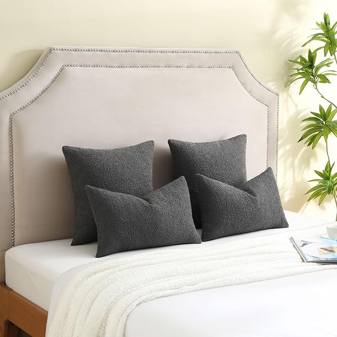 FUTEI Pack of 2 Dark Grey Decorative Throw Pillow Covers 18x18 Inch Soft Cozy Solid Boucle Textured Cushion Case,Modern Home Decor for Couch Bed Living Room