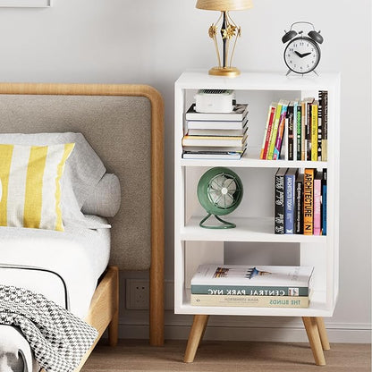 Night Stand, White Kids Nightstand, Modern End Table with Open Storage, 3-Tier Nursery Bedside Table for Small Space, Living Room, Bedroom