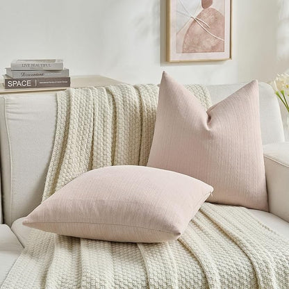 FUTEI Pink Decorative Throw Pillow Covers 24x24 Inch Set of 2,Soft Cozy Wheat Ear Striped Patterns European Cushion Cases,Modern Home Decor for Couch Bed Living Room